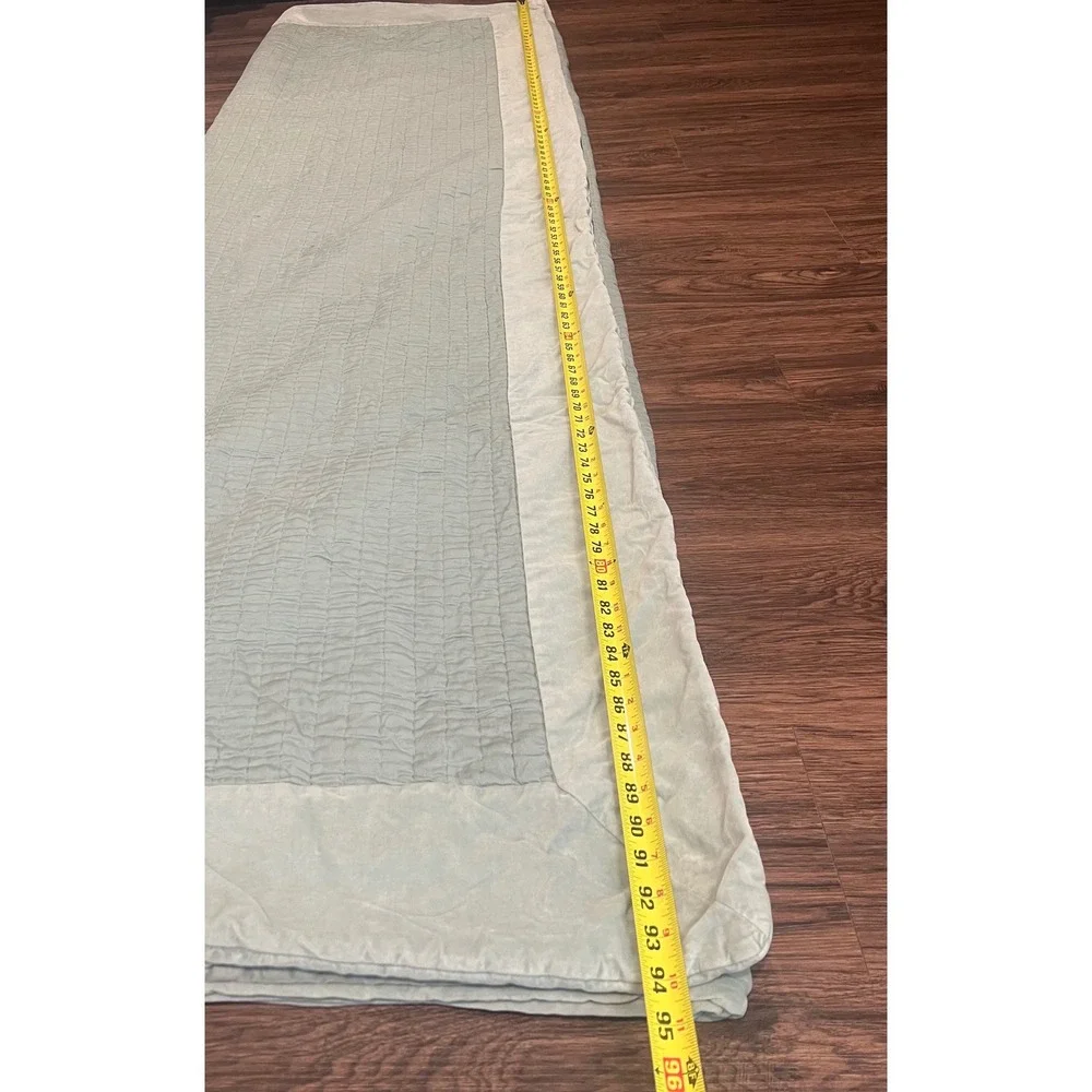 Pottery Barn King Quilt one Sham Sage Green Silk Cotton Velvet Channel Stitch